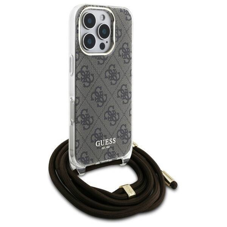 Original Handyhülle IPHONE 16 PRO MAX Guess Hardcase Crossbody Cord 4G Print (GUHCP16XHC4SEW) braun