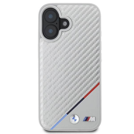 Original Handyhülle IPHONE 16 BMW Hardcase M Carbon Tricolor Line MagSafe (BMHMP16S23PUDTS) grau