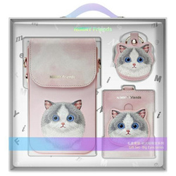 Nimmy Zestaw 3w1 torebka na telefon + portfel + etui na lokalizator różowy/pink Big Eyed Pet 2.0 Cat