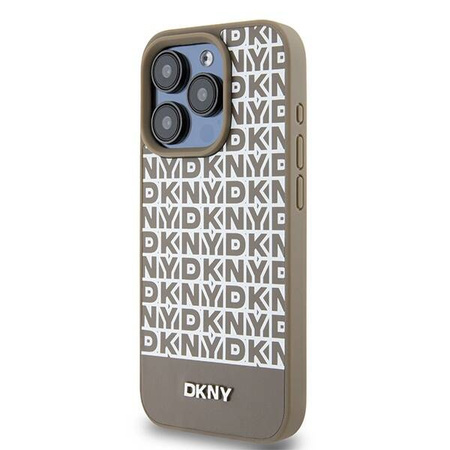 DKNY DKHMP15LPSOSPW iPhone 15 Pro 6.1" brązowy/brown hardcase Leather Printed Pattern Metal Logo MagSafe