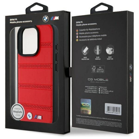 Original Handyhülle IPHONE 16 PRO MAX BMW Hardcase M Perforated & Stitched Line MagSafe (BMHMP16X23PUSPR) rot