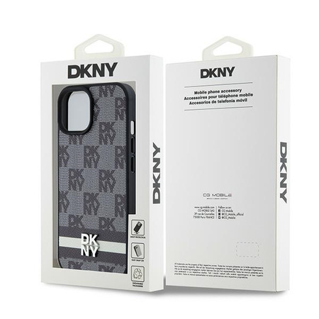 DKNY DKHCP14SPCPTSSK iPhone 14 / 15 / 13 6.1" czarny/black hardcase Leather Checkered Mono Pattern & Printed Stripes
