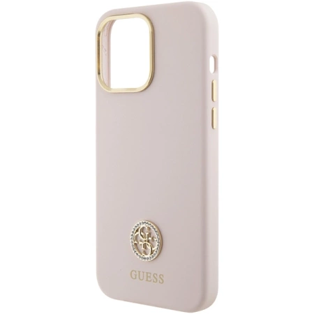 Etui Guess Silicone Logo Strass 4G na iPhone 15 Pro Max - różowe