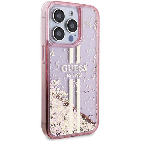 Oryginalne Etui GUESS Hardcase GUHCP15LLFCSEGP do iPhone 15 Pro (Liquid Glitter Gold Stripes / różowy)