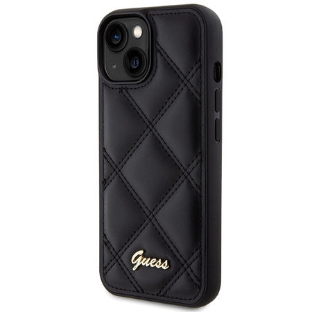 Guess nakładka do iPhone 15 6,1" GUHCP15SPSQSQSK czarna HC PU Quilted Metal Logo