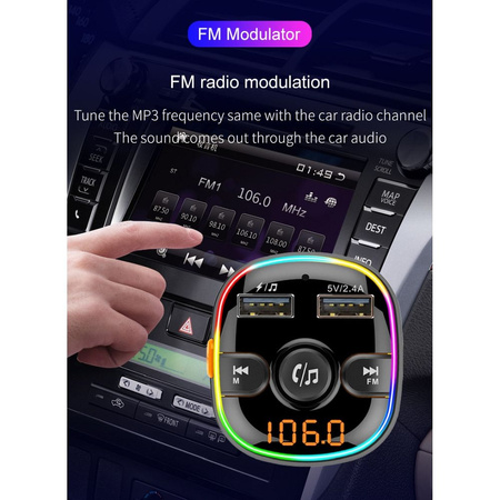 Transmiter FM MP3 z bluetooth 5.0 + czytnik kart pamieci + 2xUSB QC3.0 BC52L