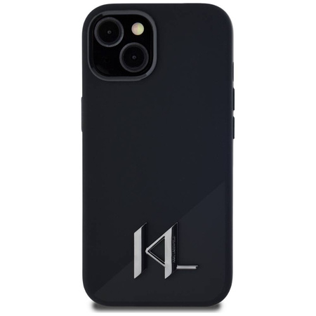 Original Case IPHONE 15 Karl Lagerfeld Hardcase Silicone Shadow Metal Initial MagSafe black