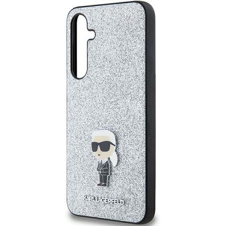 Oryginalne Etui KARL LAGERFELD hardcase Fixed Glitter Choupette Logo Metal Pin KLHCSA35GCNPSG do Samsung Galaxy A35 srebrny