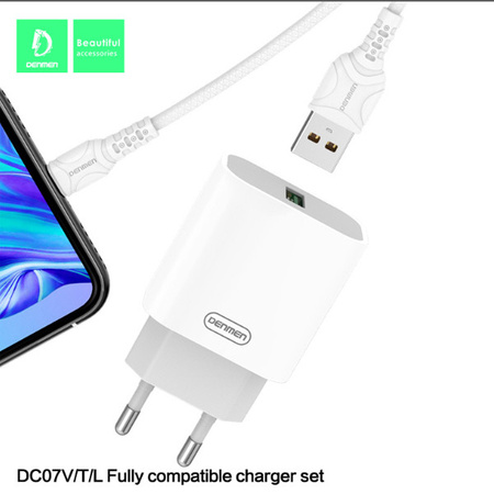 ŁADOWARKA SIECIOWA 3,6A 18W BIAŁA DENMEN + KABEL IPHONE 3600mA FAST CHARGING DC07L