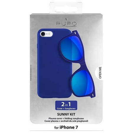 PURO Sunny Kit - Zestaw etui iPhone SE 2020 / 8 / 7 + składane okulary przeciwsłoneczne (niebieski)