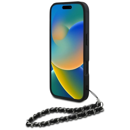 Karl Lagerfeld Saffiano Crystals w/Chain iPhone 16 Pro Case - Black