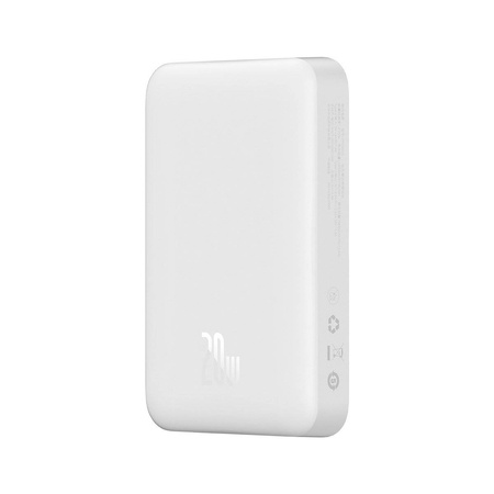 Baseus Magnetic Mini Power Bank with MagSafe 15W / PD Quick Charge QC 20W 10000mAh White (Overseas Edition) + Xiaobai Series USB-C Cable - USB-C 60W 3A 0.5m White