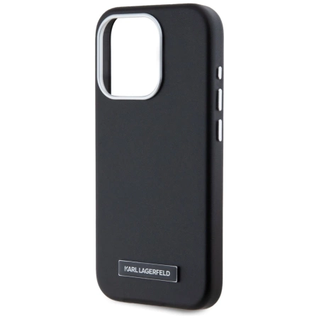 Karl Lagerfeld FW Metal Plate MagSafe iPhone 15 Pro Max Case - Black