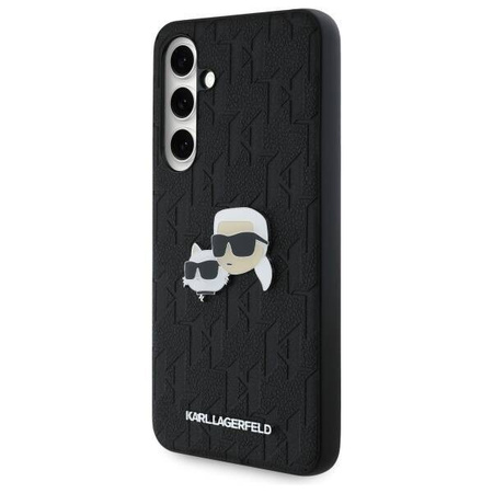 Original Handyhülle SAMSUNG GALAXY S24 FE Karl Lagerfeld Hardcase Monogram Karl&Choupette Head Pin (KLHCS24FEPGKLKCPK) schwarz