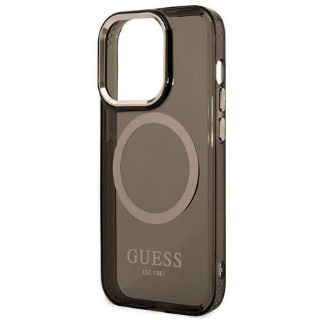 Guess Gold Outline Translucent MagSafe - Etui iPhone 14 Pro Max (czarny)