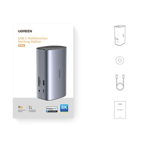 Ugreen Multifunktions-HUB 12in1 USB C USB HDMI DP RJ45 AUX SD TF grau (CM555)