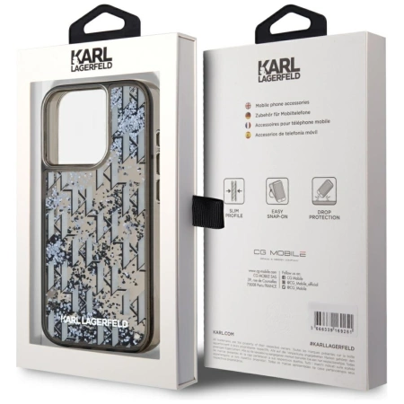 Karl Lagerfeld Liquide Glitter Monogram Gradient iPhone 15 Pro Max Hülle - Schwarz