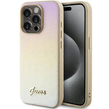 Oryginalne Etui GUESS hardcase Saffiano Iridescent Script GUHCP14XPSAIRSD do Iphone 14 Pro Max złoty