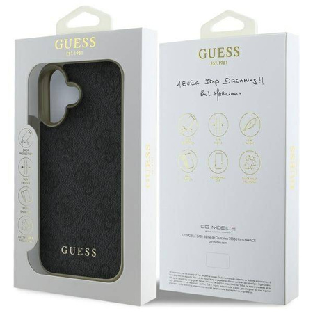 Original Handyhülle IPHONE 16 PLUS Guess Hardcase 4G Charms Collection (GUHCP16MGF4GGR) schwarz