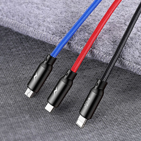 Kabel USB Baseus 3w1 USB-C / Lightning / Micro 3,5A 0,3m (czarny)