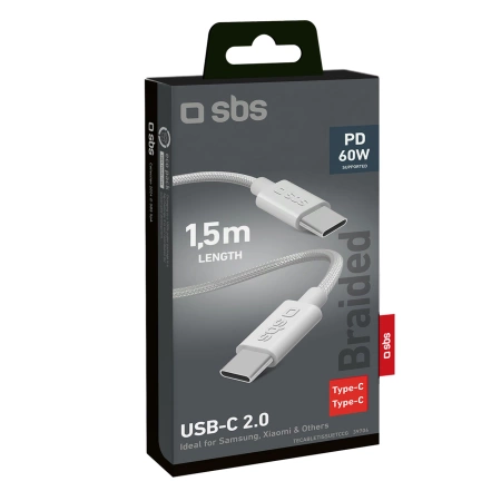 SBS TECABLETISSUETCCG USB-C – USB-C-Kabel 1,5 m 60 W geflochten – grau