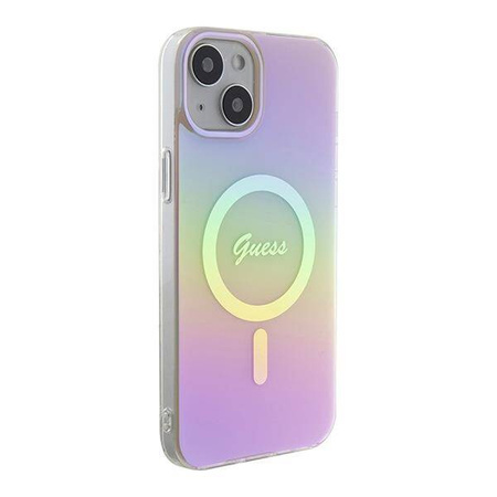 Oryginalne Etui APPLE IPHONE 15 PLUS Guess Hardcase IML Iridescent MagSafe (GUHMP15MHITSP) różowe