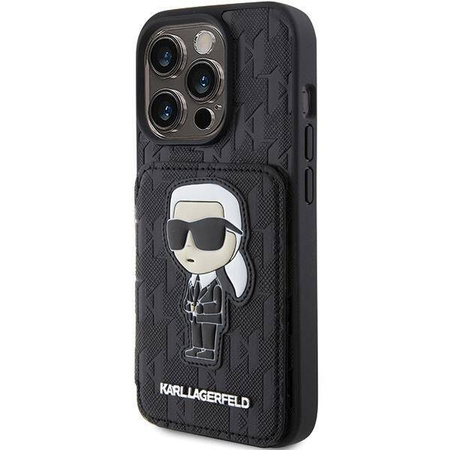 Karl Lagerfeld nakładka do iPhone 15 Pro 6,1" KLHCP15LSAKKNSCK czarna hardcase Saffiano Cardslots and Stand Monogram Ikonik Patch