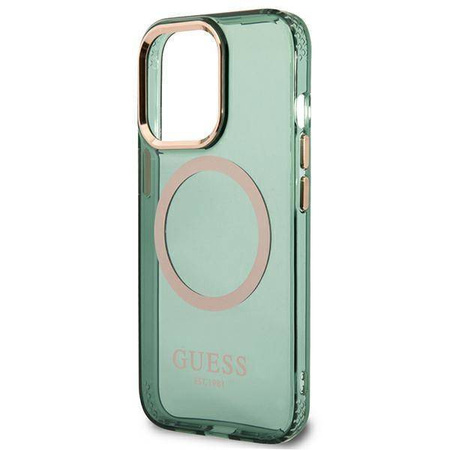 Original Case IPHONE 13 PRO Guess Hard Case Gold Outline Translucent MagSafe (GUHMP13LHTCMA) khaki