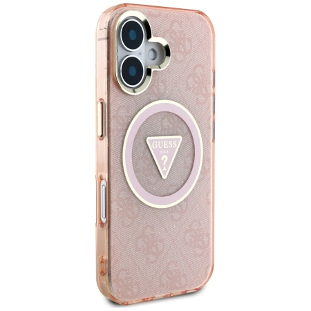 Guess IML Metal Glitter 4G Circle Triangle MagSafe case for iPhone 16 - pink
