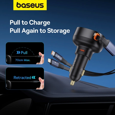 Baseus Enjoyment USB-C car charger with USB-C / Lightning 60W cable - black