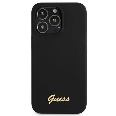 Guess GUHMP13XLSLMGBK iPhone 13 Pro Max 6,7 &quot;schwarz / schwarz Hardcase Silikonschrift Gold Logo