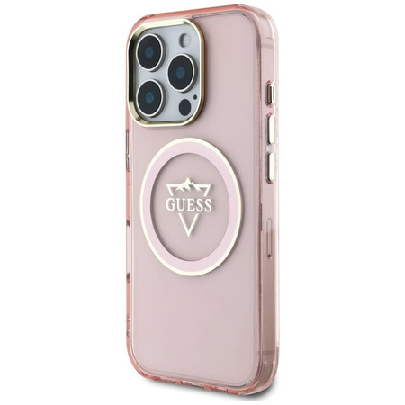 Original Case IPHONE 16 PRO MAX Guess IML Metal Mountain Logo MagSafe pink
