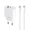 Maxlife ładowarka sieciowa PD QC MXTC-06-20AC 1x USB-C 1x USB 20W biała + kabel USB-C - Lightning 20W