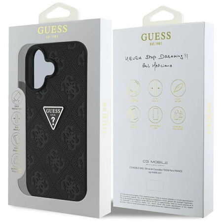 Etui IPHONE 16 Guess Hot Stamp 4G Pattern Triangle Metal Logo czarne