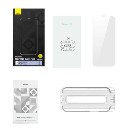 Baseus Vollbild-Hartglas für iPhone 14 Pro mit Lautsprecherabdeckung 0,4 mm + Montageset