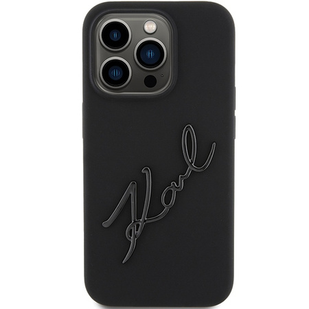 Karl Lagerfeld Silikon Karl Script Hülle für iPhone 15 Pro – Schwarz