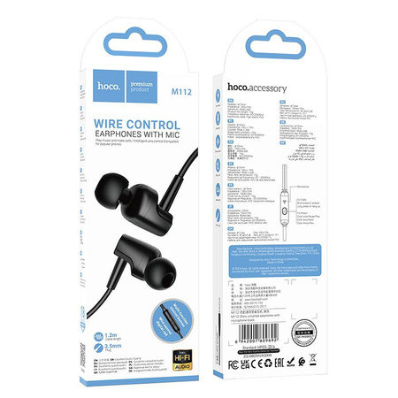 HOCO zestaw słuchawkowy / słuchawki dokanałowe jack 3,5mm z mikrofonem M112 czarne