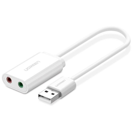 Ugreen zewnętrzna karta dźwiękowa muzyczna adapter USB - 3,5 mm mini jack 15 cm biały (US205 30143)
