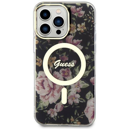 Guess GUHMP14XHCFWSK iPhone 14 Pro Max 6,7" schwarz/schwarz Hardcase Flower MagSafe
