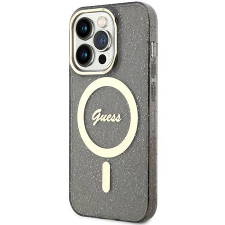 Guess, GUHMP14LHCMCGK iPhone 14 Pro 6,1" schwarz/schwarz Hardcase Glitter Gold MagSafe