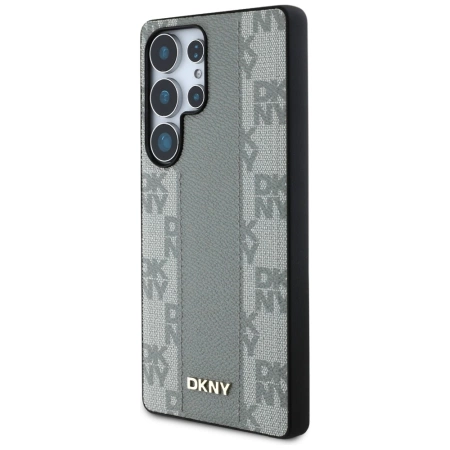 DKNY Leder-MagSafe-Hülle mit Karomuster für Samsung Galaxy S25 Ultra, Grau