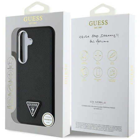 Oryginalne Etui SAMSUNG GALAXY S25 Guess Grained Triangle Logo MagSafe czarne