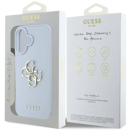 Etui IPHONE 16 Guess Grained Big 4G Logo Small Classic Logo niebieskie