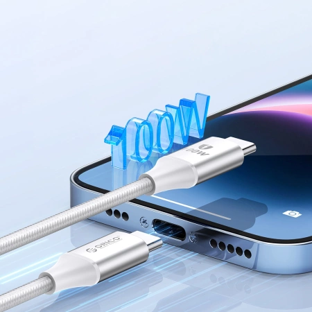 Kabel USB-C na USB-C 1m 5A 100W - biały