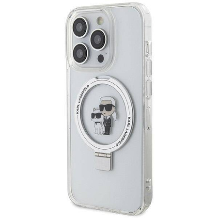 Original Case IPHONE 13 PRO Karl Lagerfeld Hardcase Ring Stand Karl&Choupettte MagSafe (KLHMP13XHMRSKCH) white