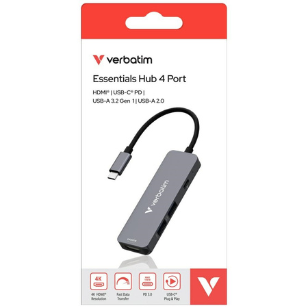 Adapter Hub Verbatim USB-C/HDMI/USB-A     3.2/USB-A 2.0 aluminiowy 32155