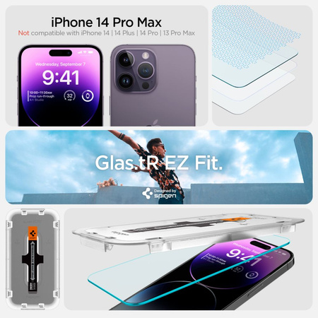 GEHÄRTETES GLAS Spigen GLAS.TR „EZ FIT“ 2ER-PACK IPHONE 14 PRO MAX KLAR