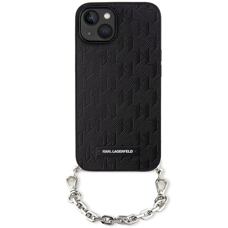 Karl Lagerfeld KLHCP14SSACKLHPK iPhone 14 6,1&quot; schwarz/schwarzes Hardcase mit Saffiano-Monogrammkette