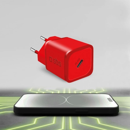 SBS TETRGAN1C20R 20W GaN Wall Charger with Power Delivery - Red
