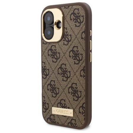 Original Case IPHONE 16 Guess Hardcase 4G Logo Plate MagSafe (GUHMP16SU4GPRW) brown